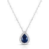 KOKAV 14K White Gold Genuine Sapphire 7/8Ct with Diamonds Teardrop Pendant Necklace