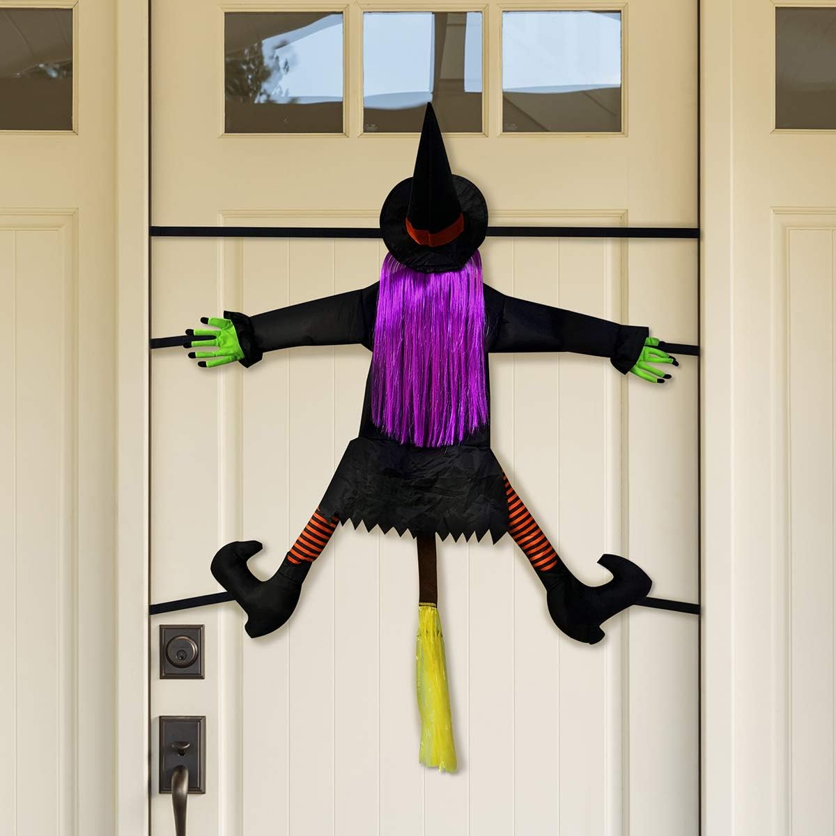 (53.5 Inch Tall) Life Size Witch Crashing Into Tree Door Column Outdoor Halloween Decoration, Funny Halloween Witch Ornaments Decor, Lightweight Reusable Halloween Hanging Decorations : Garden & Outdoor