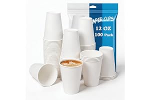 MOUMOULIFE 12 oz Disposable Paper Coffee Cups, 100 Count – Leak-Resistant White Cups for Hot & Cold Drinks, Ideal for Office, Party, Travel, To Go & Daily Use