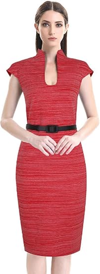 Amazon 綿ノースリーブレディース パーティドレス フォーマル エレガント 通勤 結婚式 普段着 ワンピース ドレス ｖネック 薄手 ひざ丈 タイト 制服 ボディコン キャバ 二次会 イブニングドレスドレス ワンピース チュニック 通販