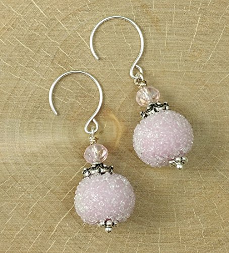 A pair of frozen pastel pink sugared candy sugar lampwork beaded …