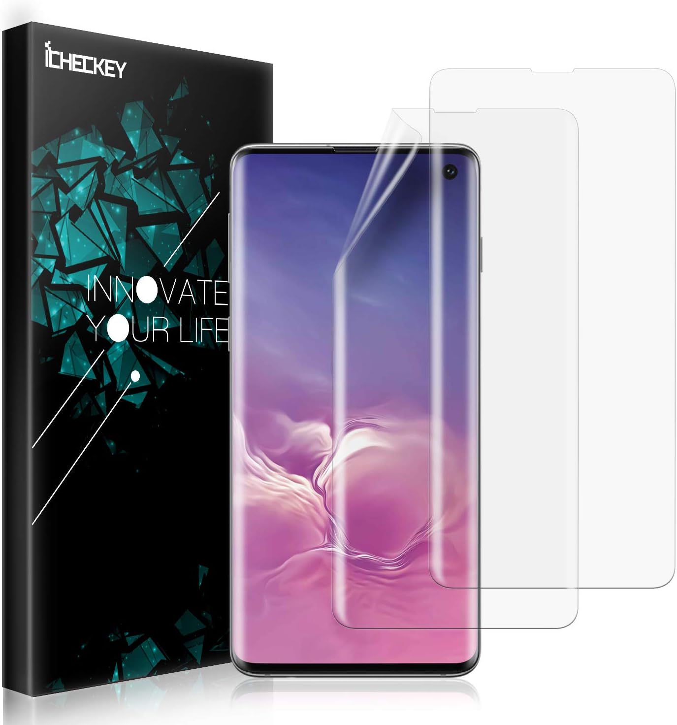 Galaxy S10 Screen Protector - [2 Pack] ICHECKEY [100% Case Friendly] [3D Full Coverage] [Bubble-Free] TPU Film Screen Protector Cover for Samsung Galaxy S10