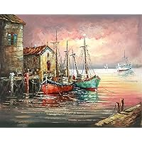 CaptainCrafts New Paint by Numbers 16x20" for Adults Beginner Children, Creative DIY Digital Oil Painting Kids Linen Canvas - Sea Hut Fishing Sailboat (Frameless)