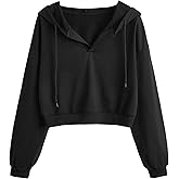 Verdusa Women's Crop Hooded Sweatshirt Long Sleeve Drawstring Hoodies Casual Streetwear Spring Fall Clothes