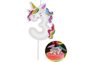DERVENTA Birthday Candle Number White Unicorn Themed Party Decorations Beautiful Cake Topper 1 Piece (Unicorn Number 3)