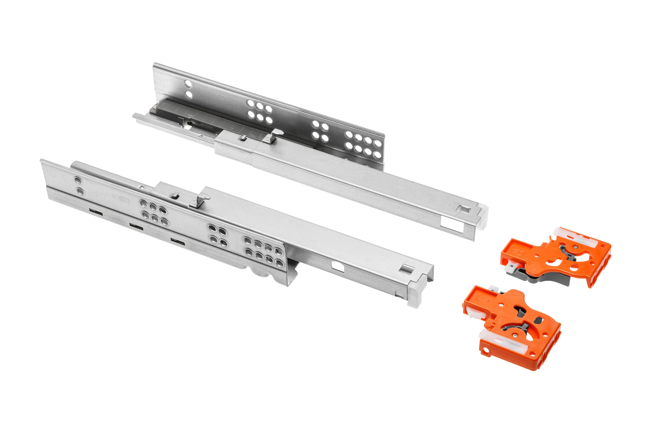GTV Underfloor Guide 0FPO Drawer Runners Full Extension Drawer Slides 450 mm Galvanised Push-to-Open Rail System Slide Mounting Guide Lowers Load Capacity up to 25 kg 1 Set = 2 Pieces