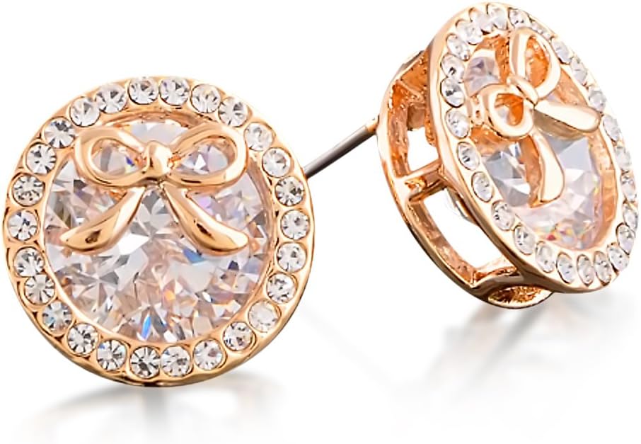 BLUSH JEWELRY Crystal Earrings Studs for Women Crystals Bow Earring 18k Rose Gold Overlay
