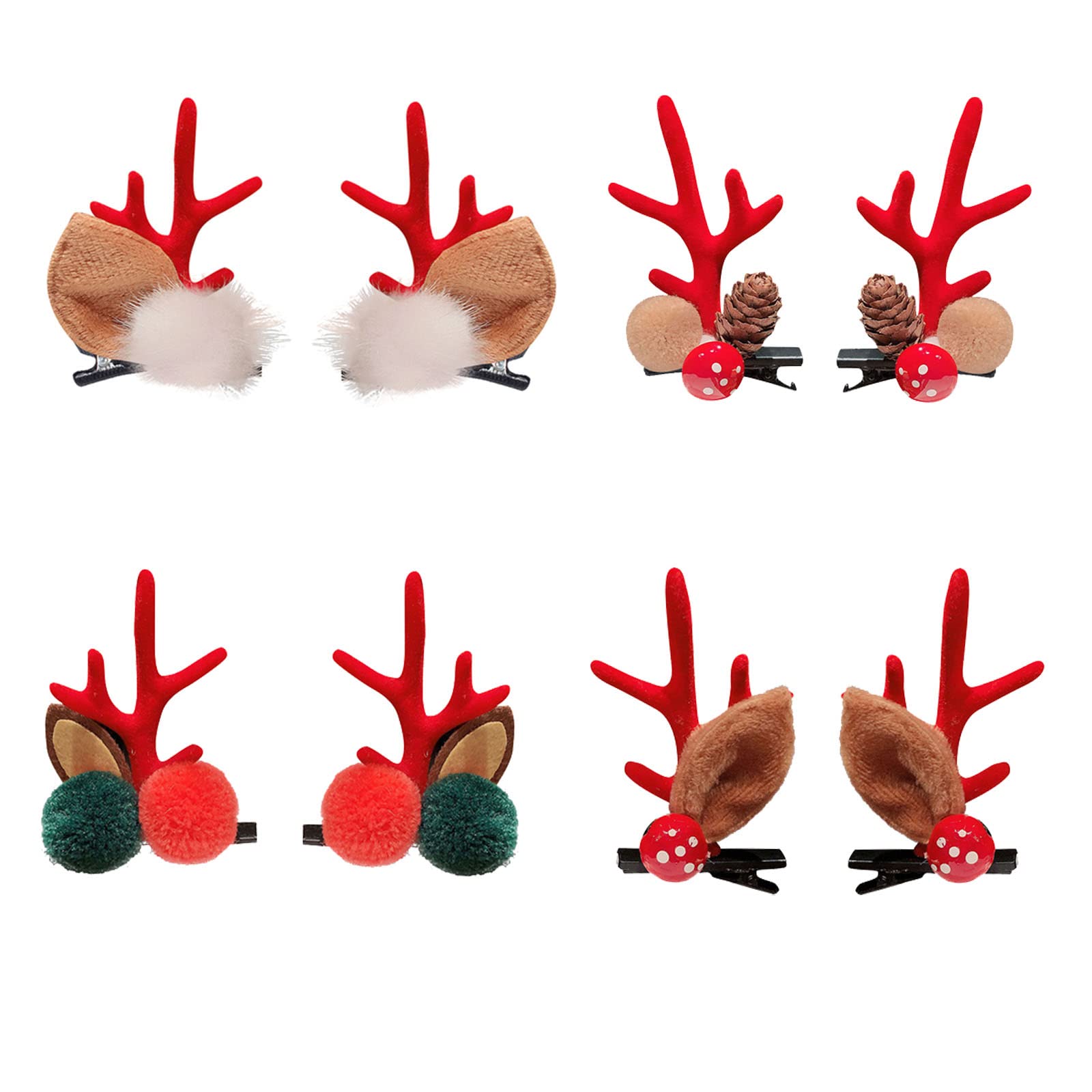Golden Apple 4 Pairs Girls Novelty Antler Hair Clip Women Hair Barrettes Cute Deer Horn and Ears Christmas Hair Pins Xmas Party Supplies (Red)