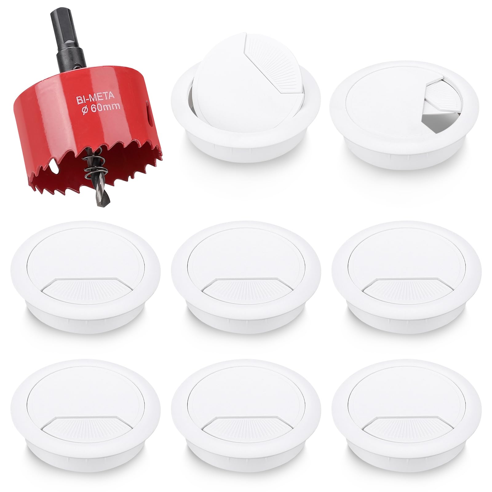 8Pcs Desk Grommet with Hole Saw,60mm Cable Wire Grommet Computer Grommet Wire Hole Cover Wire Organizer Round for Home and Office Table Cable Cord Management (White)
