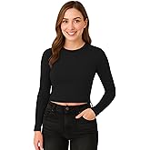 M&M SCRUBS Women's Long Sleeve Baby Tee Crop Tops Y2K Neck Super Stretch Casual, Workout Shorts T-Shirts