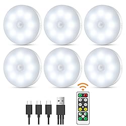 XLYS 6 Pack Motion Sensor Puck Lights Indoor, Under