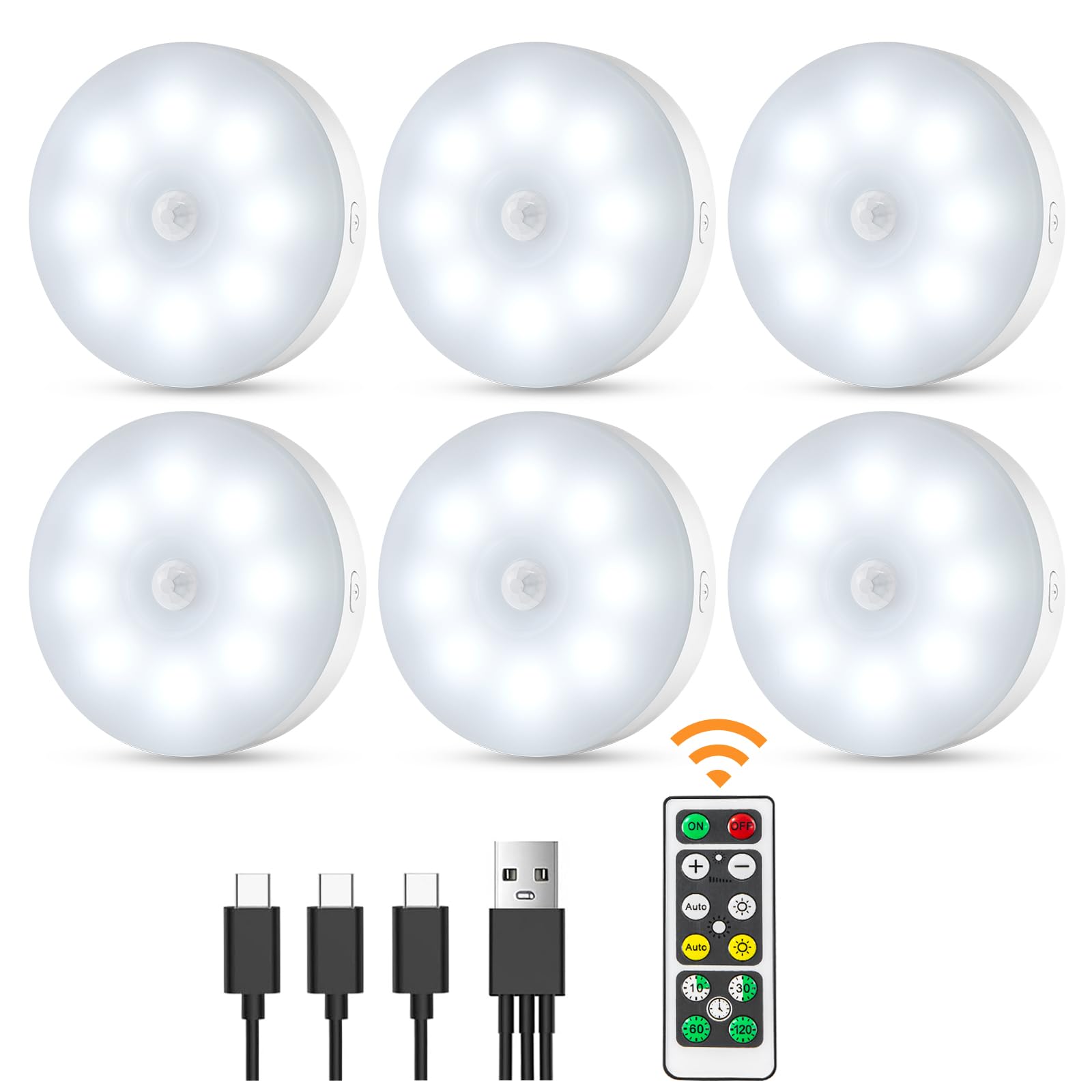 XLYS 6 Pack Motion Sensor Puck Lights Indoor, Under