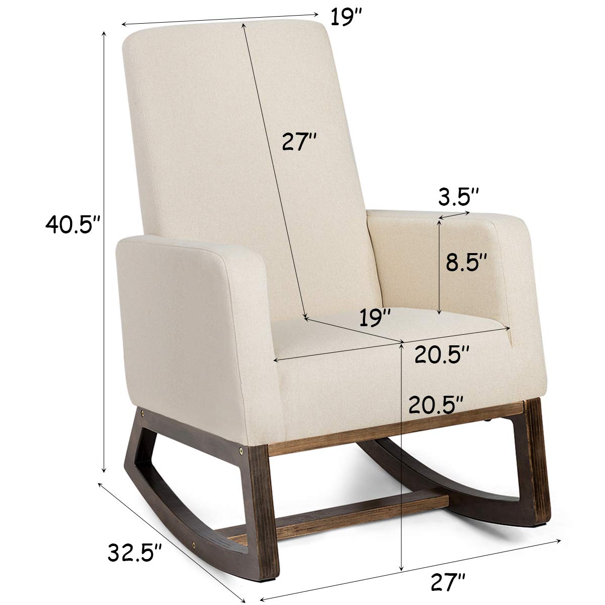 Rocking Chair For Nursery Giantex Upholstered Rocking Chair Modern High Back Armchair Beige Comfortable Rocker Fabric Padded Seat Wood Base Home Kitchen Living Room Furniture Rapidinfrastrukturcom