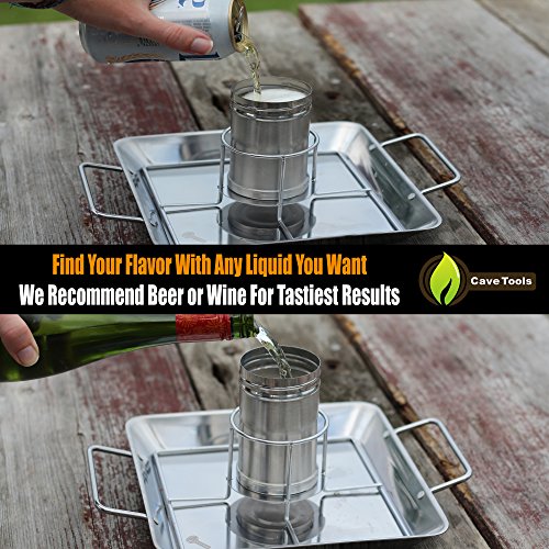 Pulled Pork Shredder Rakes + Beer Can Chicken Roaster Rack - INCLUDES 4 VEGETABLE SPIKES - Stainless Steel Vertical BBQ Roasting Holder - Dishwasher Safe Barbecue Stand & Extra Deep Drip Pan - Thumbnail 3