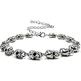 TAMAWire Heavy-Duty Metal Skull Bead Linked Strand Bracelet, Viking Styles Skull Goth Gothic Punk Rock Hiphop Biker Jewelry for Men and Women (Skulls)