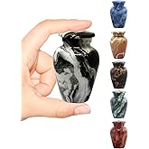 Marble Finish Keepsake Sharing Urn – Mini Metal Cremation Urn for Human or Pet Ashes – Small Memorial Token Urn with Velvet Bag & Funnel – A Perfect Tribute & Gift for Families (Monte Carlo)