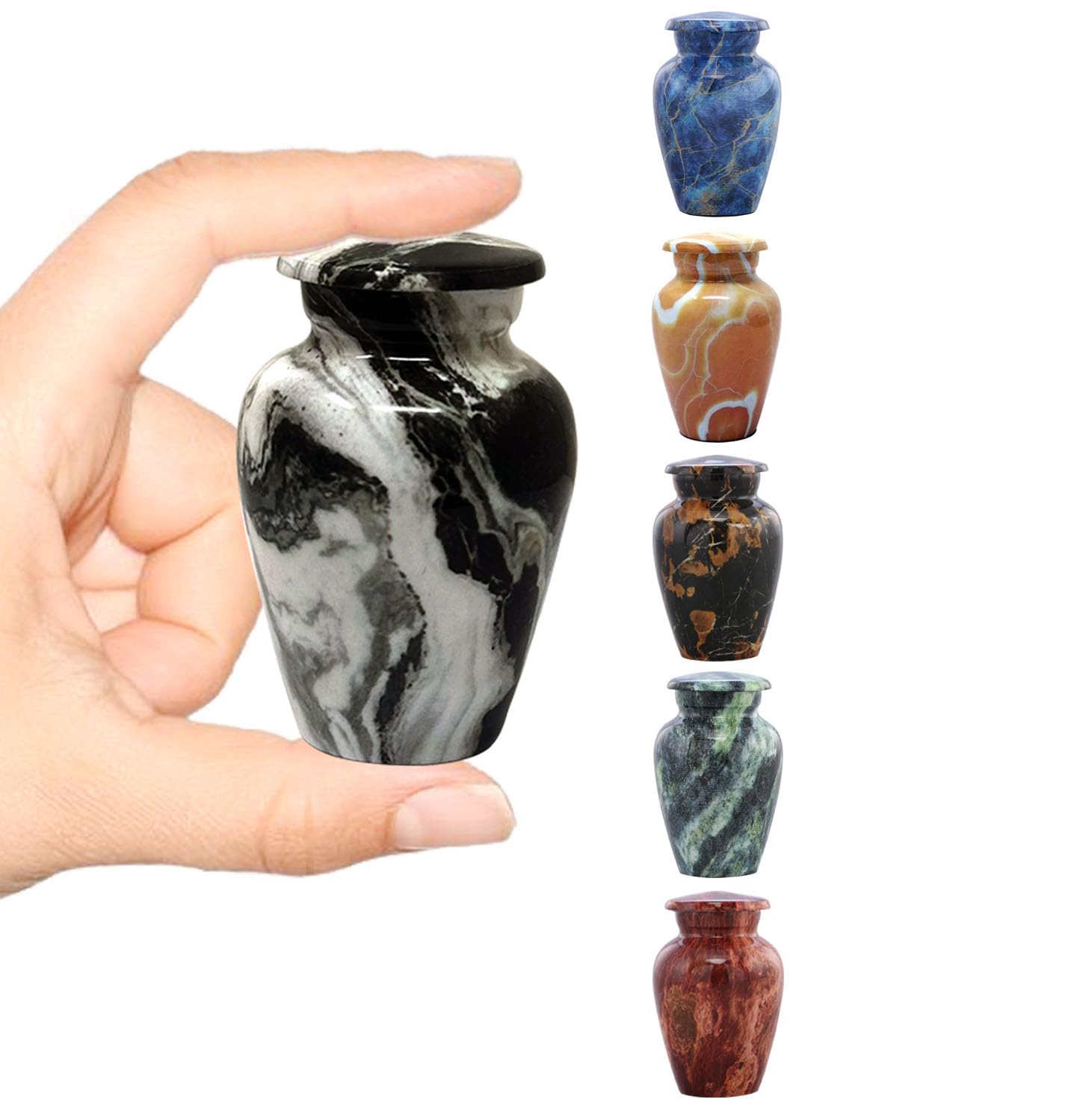 Marble Finish Metal Keepsake Mini Cremation Urn for Human or Pet Ashes - Token Sharing Memorial Urn with Velvet Bag (Monte Carlo)