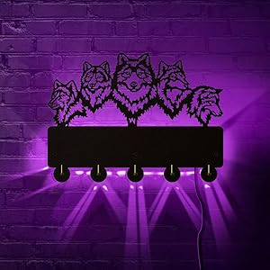 Wildlife Wolf Wall Hanger Hook Wolf Family Black Wall Hooks Coat Hanger Bathroom Kitchen Key Hanger Key Hooks Rack with LED Backlight