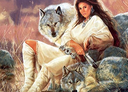 Indian Maiden and Wolf Native American Wall Decor Art Print Poster 27.5 x 20 Inch