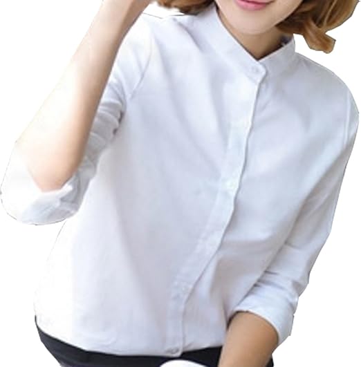 Amazon Co Jp Elpis レディース スタンドカラー シャツ ブラウス シンプル コットン 長袖 立襟 S M L Xl 全9色 ホワイト M 服 ファッション小物