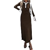 Evzeiem Womens Sweater Dress V Neck Ribbed Maxi Dress Long Bell Sleeves Button Down Slim Fit Bodycon Casual Knit Dress