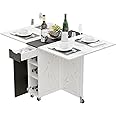 3imothrix Folding Dining Table, Dinner Table with Drawer and Storage and Shelves, Space Saving Dining Table with 6 Wheels, Kitchen Table for Small Spaces (Black)