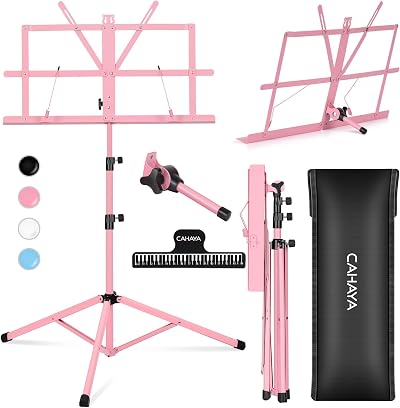 CAHAYA Sheet Music Stand Metal Portable with Carrying Bag CY0204-1 Pink