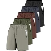 POVWVPY Men Running Athletic Shorts, Quick Dry 7 inch Inseam Gym Workout Men Shorts with Deep Pocket & Zipper