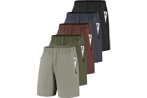 POVWVPY Men Running Athletic Shorts, Quick Dry 7 inch Inseam Gym Workout Men Shorts with Deep Pocket & Zipper