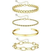 Bklphsey 16k Chunky Gold Bracelets for Women Trendy Womens Gold Bracelet Stack Layered Chunky Chain Bracelets Waterproof Link Cuff Herringbone Bracelet Fashion Accessories Gifts for Women