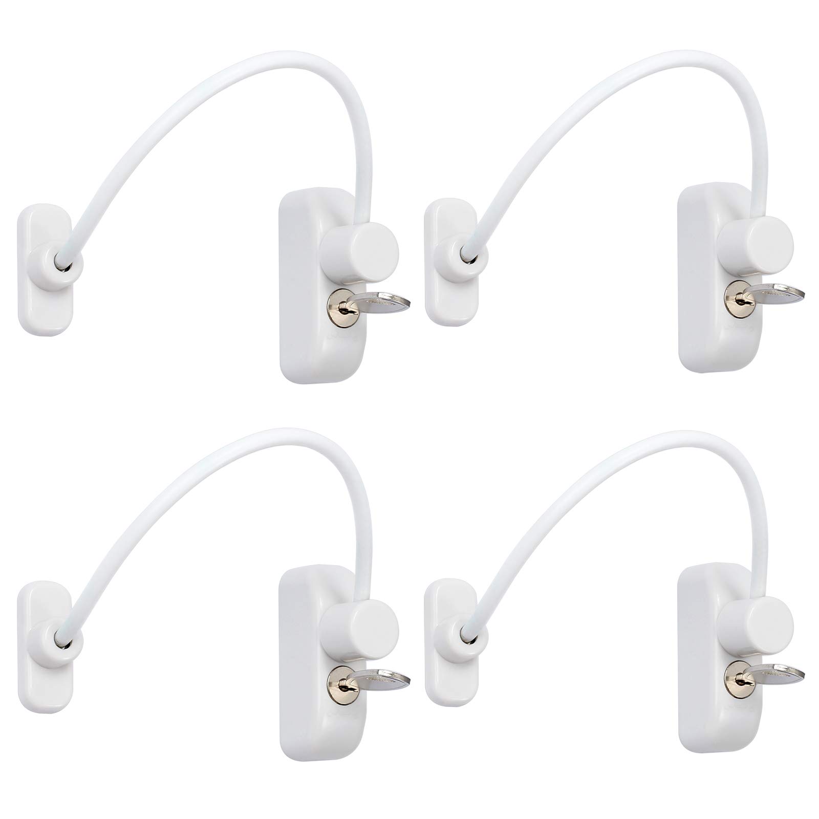 Neoteck Window Restrictor Locks 19CM/7.5Inch Cable Window Door Restrictor Lock with Key Child Baby Safety Security Wire Catch Screws Included for uPVC Windows Home Office Use (White, 4PCS)