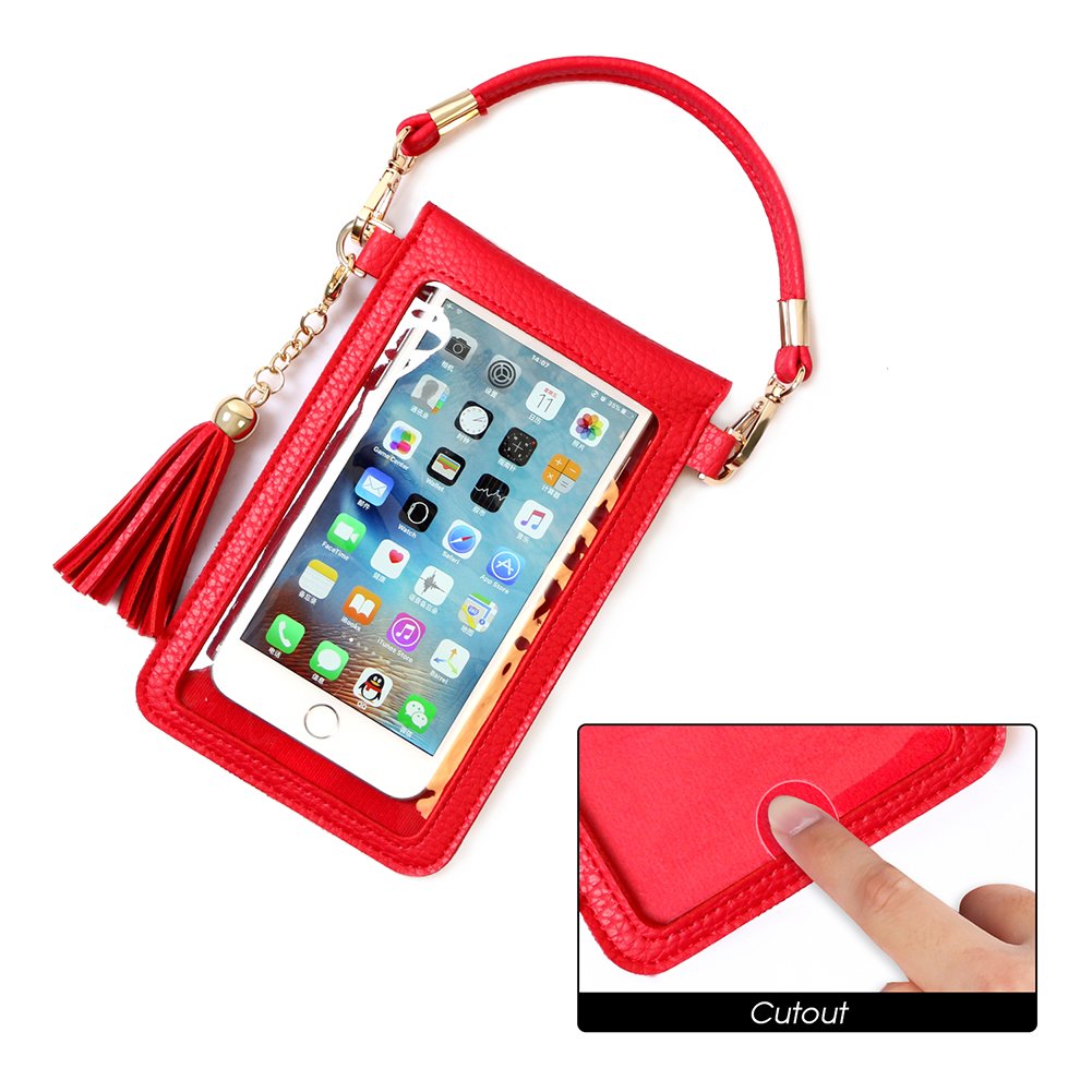 LKZAIY PU Leather Crossbody Bag Mini Phone Pouch with Shoulder Strap for iPhone 7 Plus, 6S Plus, 6 Plus, 7, 6S, 6, 5S, 5C, Samsung S8, S7 Edge, S6 Edge+, S6, S5, S4, J3, J7 (Red)