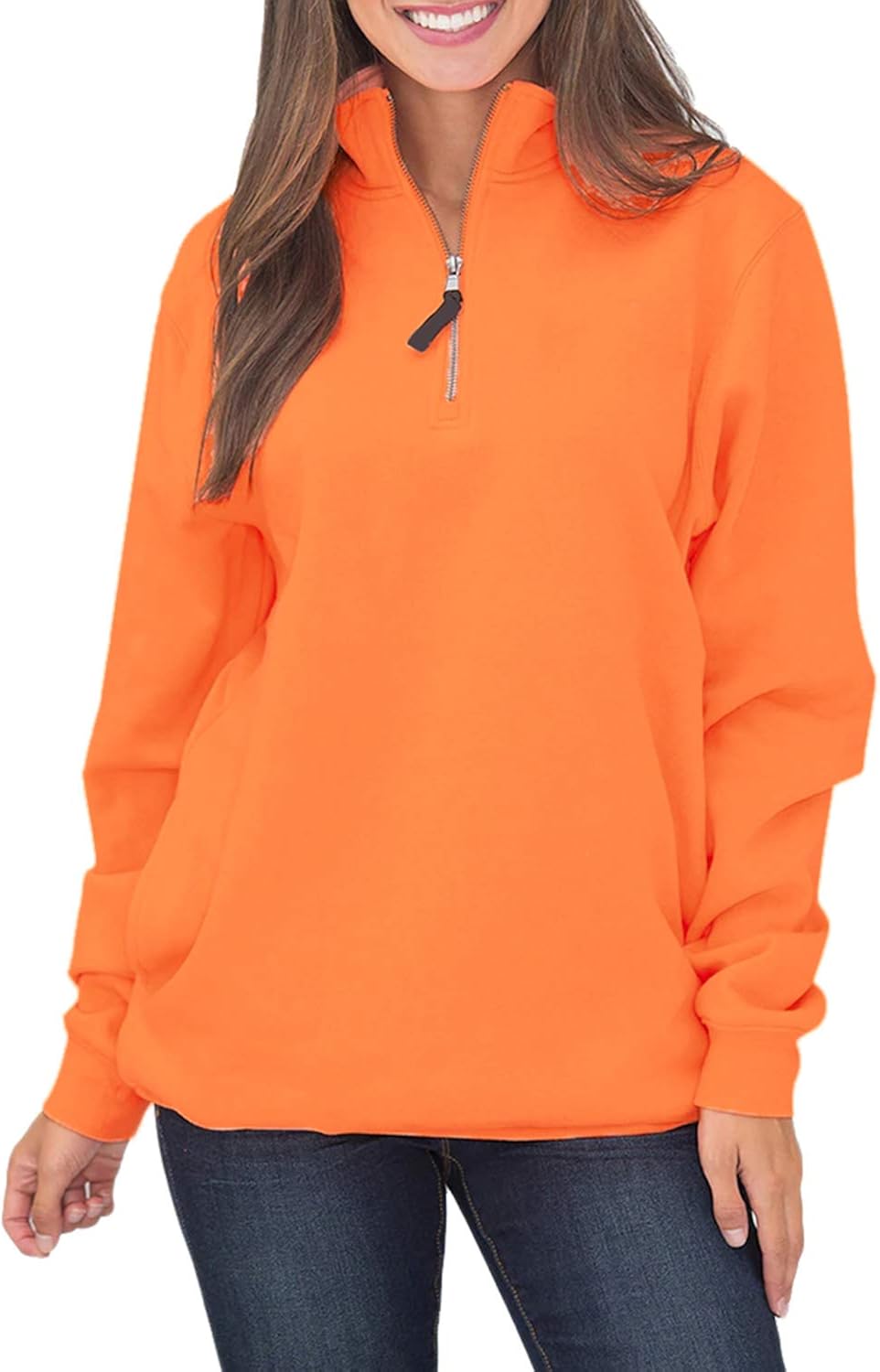 HOTAPEI Women's Sport Baggy Long Sleeve Collar Front Pockets Quarter 1/