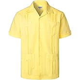 VATPAVE Mens Linen Cuban Guayabera Shirts Casual Button Down Short Sleeve Summer Shirts