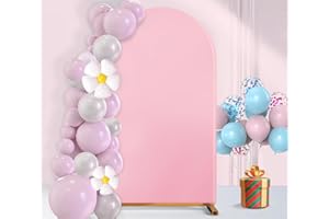 Moeput Arch Backdrop Cover 7.2FT Pink Spandex Fitted Wedding Arch Stand Covers Round Top Chiara Arch Backdrop Panels for Wedding Ceremony Birthday Party Banquet Decoration (7.2 FT, Pink)