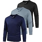 Kinglaman 3 Pack Men's Henley Shirts Long Sleeve Casual Tee Gym Workout Lightweight Regular-Fit T-Shirts