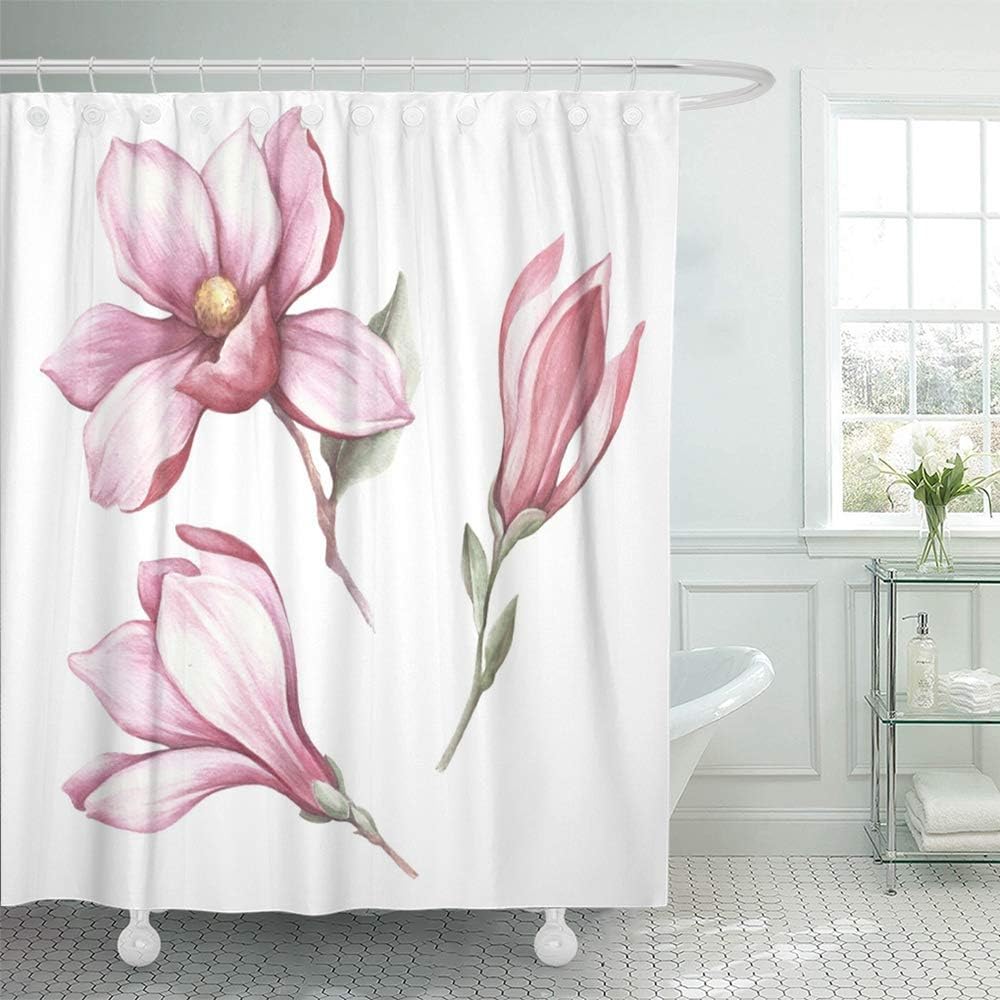 Amazon Com Abaysto Purple Flower Of Blooming Magnolia Hand Draw Watercolor Pink Floral Leaf Beauty Bathroom Decor Shower Curtain Sets With Hooks Polyester Fabric Great Gift Home Kitchen