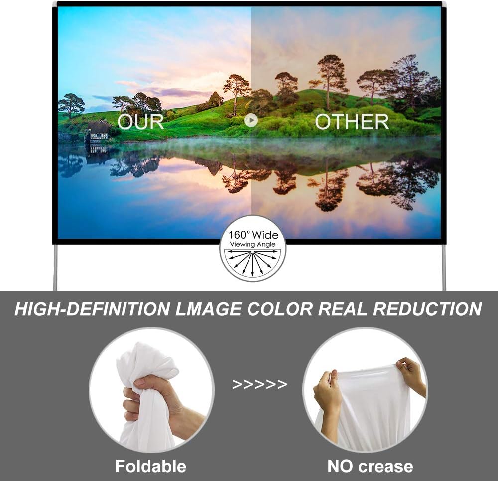 Projector Screen with Stand 100 inch Portable Projection Screen 16:9 4K HD Rear Front Projections Movies Screen with Carry Bag for Indoor Outdoor Home Theater Backyard Cinema Trave: Electronics