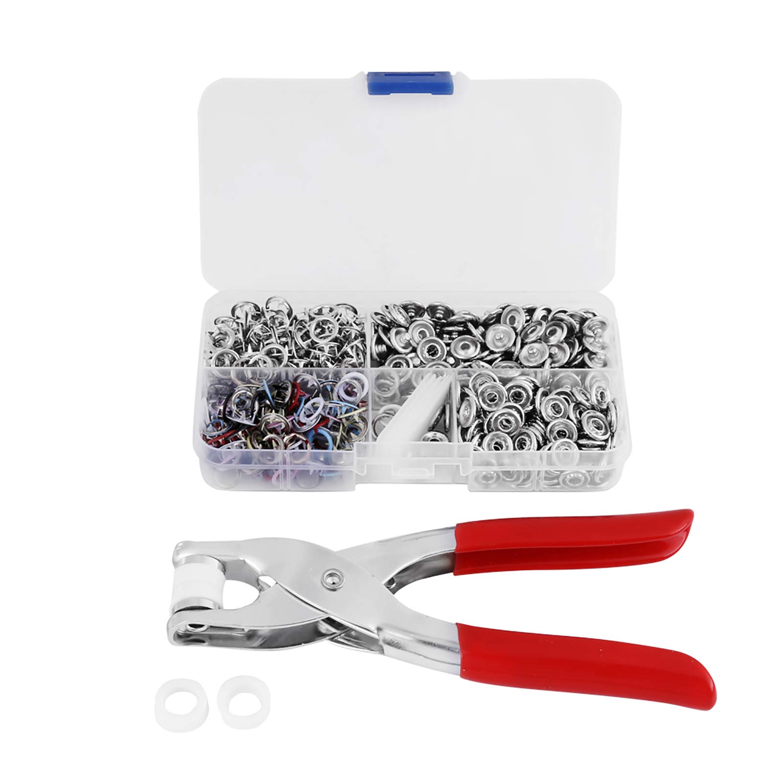 120 Sets Snap Fasteners Kit, Open Ring Snap Fasteners & Press Studs Setting Tool - Mix Colors Metal Open Ring Studs with Storage Case