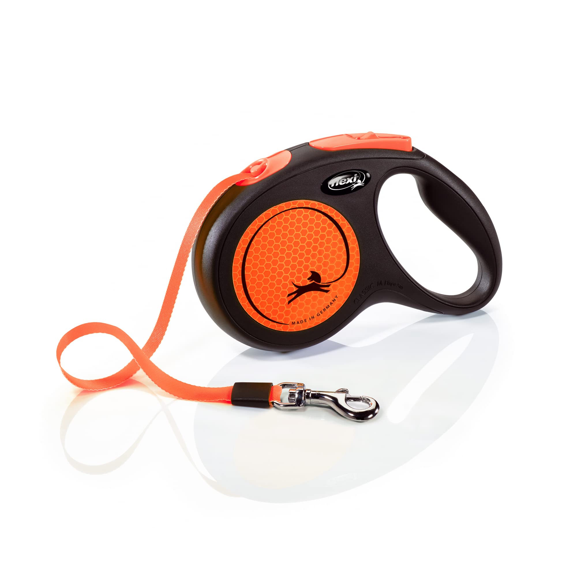 flexi Neon M Tape 5 m black/neon-orange, retractable leash for dogs up to 25 kg