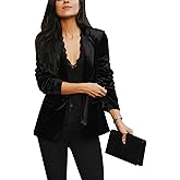 Women's Velvet Suit Blazer Jacket Casual Office Work Long Sleeve Button Pockets Tailored Jacket Coat Blazer