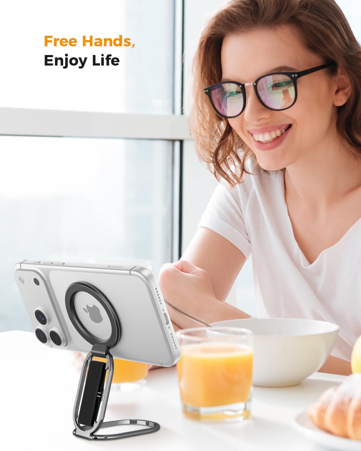 SUPERONE for MagSafe Phone Grip for MagSafe Kickstand Compatible with Mag Safe Finger Loop, 4-in-1 Phone Ring Holder Strap for Mag Safe iPhone 17/16/15/14/13/12 Series, Black [2025 Version]