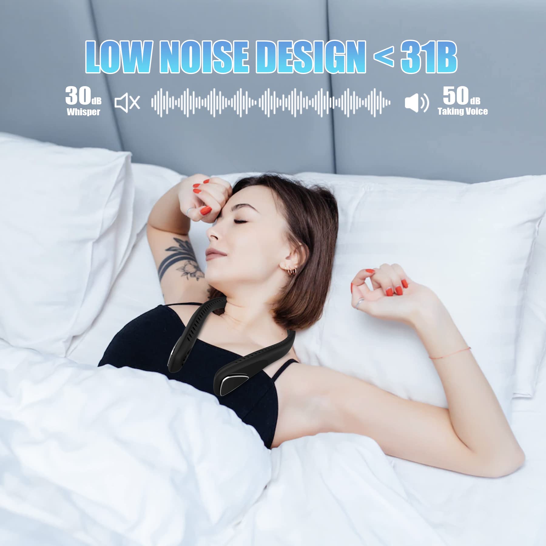 Kternay Bladeless Neck Fan - 6000mAh Portable Neck Fan with 3 Wind Speed,USB Rechargeable Personal Fan, Hands-Free Design USB Fan - Ideal for Outdoor Activities and Travel