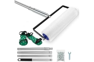 Self-Levelling Cement Tool Kit, 10" Epoxy Floor Construction Roller w Spike Shoes and 43" Adjustable Pole, Stainless Steel Sc