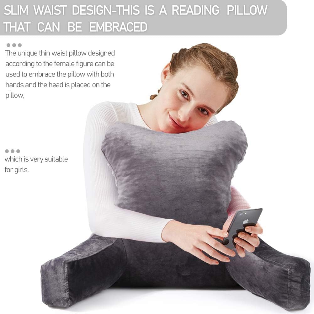 mittaGonG Slim Waist Reading Pillow,Back Pillows for Sitting in Bed,Reading & Bed Rest Support Pillows with Velvet Removable Cover Suited for Ladies and Girls (Upgraded Gray) (Blue) (Gray): Home & Kitchen