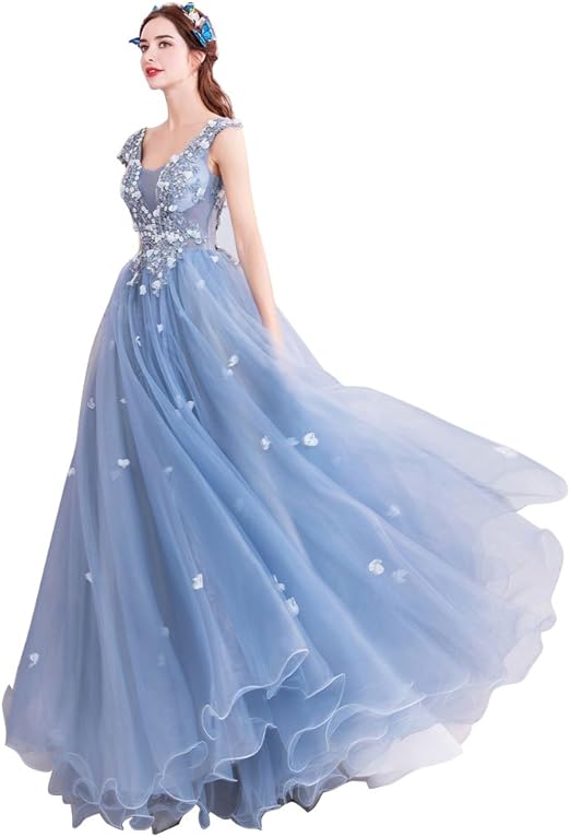 Amazon Hanamaya レディーズ ブルー カラー ドレス 結婚式 ワンピース パーティードレス フォーマルドレス お呼ばれ ウェディングドレス イブニングドレス 通販