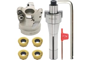 LINGGAN Face Mill Cutter Holder EMRW 6R 50-22+R8-FMB22-7/16+RPMT1204 Hard Alloy Blade+8mm Spanner+T15 Spanner, Used for Fough Machining of The Workpiece on The Milling Machine. (EMRW 6R50-22(1.96 Inch))