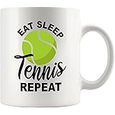 Panvola Eat Sleep Tennis Repeat Coffee Mug Tennis Gifts For Sports Lover Coach Player Sports Ceramic Cup Novelty Drinkware (White, 11 oz)