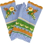 NOIAFZY 1Pair Women's Crochet Fingerless Winter Gloves, Handmade Flower Arm Warmer Warm Gloves for Women
