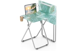FLEECY DAY TV Trays Table Set of 2 Portable Folding TV Tray Table TV Dinner Tray with Sturdy MDF, Small Folding Tables with Phone & Tablet Slot, No Assembly Required, 15 x 18.9 x 25.6 in (Sea Blue Marble, 2Pcs)
